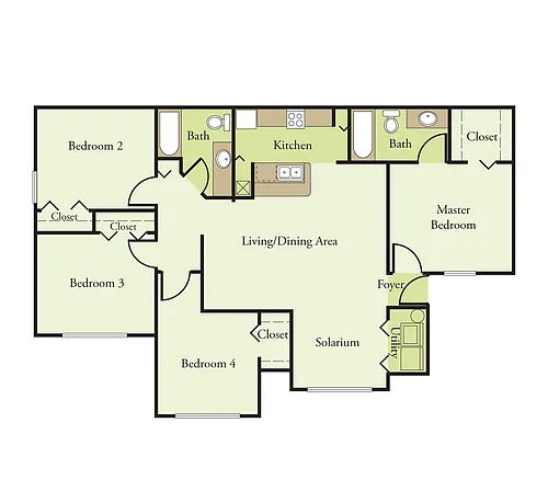 Floor plan 4 bedroom 2 Bath 60%