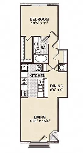 Floor plan 1B1B Jackson Sqr - Renovated