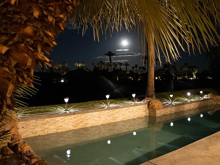 Swimming pool at night.
