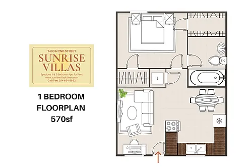Floor plan 1BD1BA Standard Floorplan