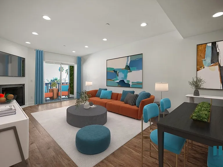 Large-Size Living Room with Fireplace, Vinyl Flooring, and Patio
