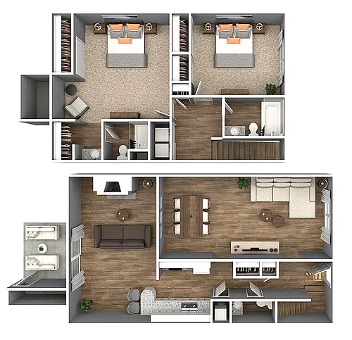 Floor plan 2 Bedroom 2.5 Bath Townhome