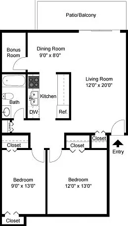 Two bedroom end floor plan Two bedroom end floor plan