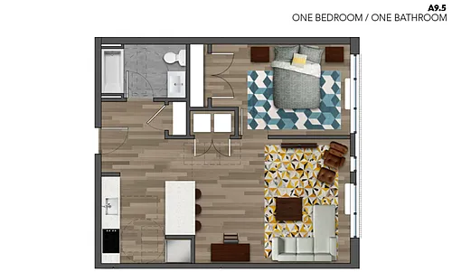 Floor plan 1 Bed, 1 Bath