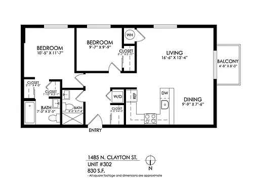 Floor plan 2 Bedroom, 2 Bath