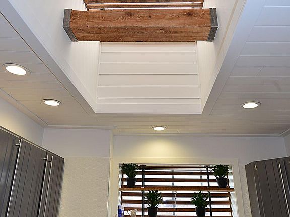 High ceiling with skylight in kitchen
