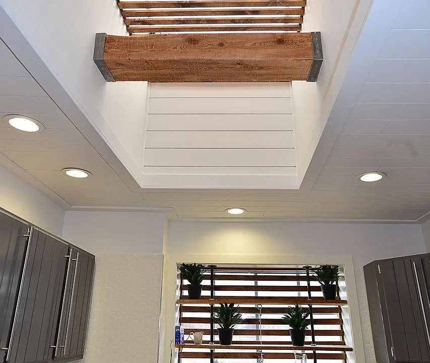 High ceiling with skylight in kitchen