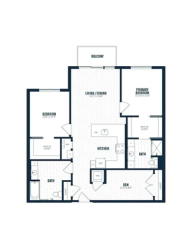Floor plan C2.1D | 2 Bed | 2 Bath | Den