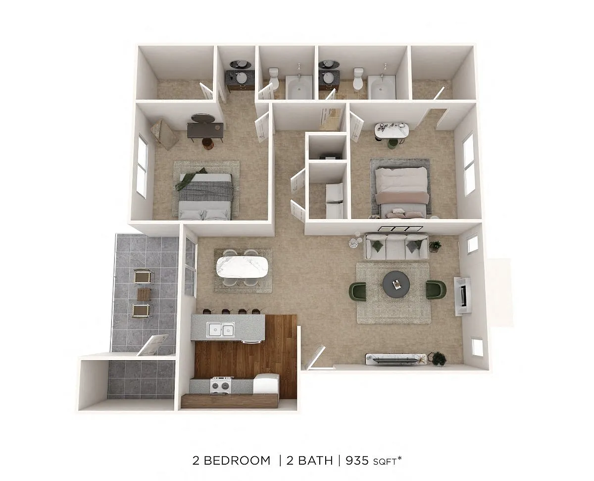Floor plan 2 Bedroom 2 Bath 935