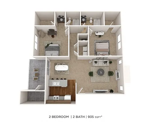 Floor plan 2 Bedroom 2 Bath 935