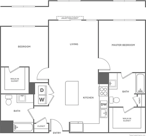 Floor plan Two Bedroom Two Bath (1,102 SF)