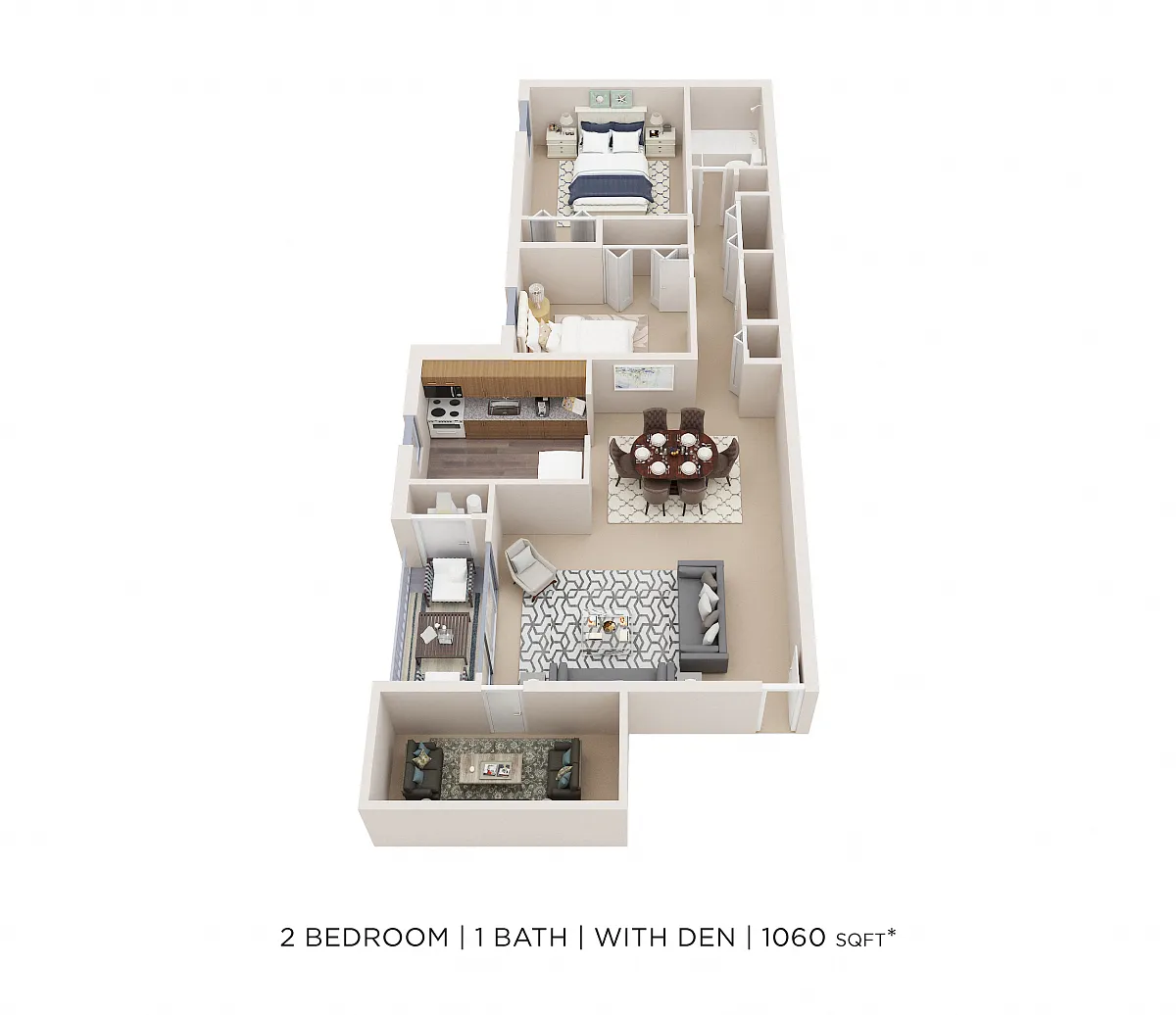 Floor plan Two Bedroom w/ Den - 1,060 sqft