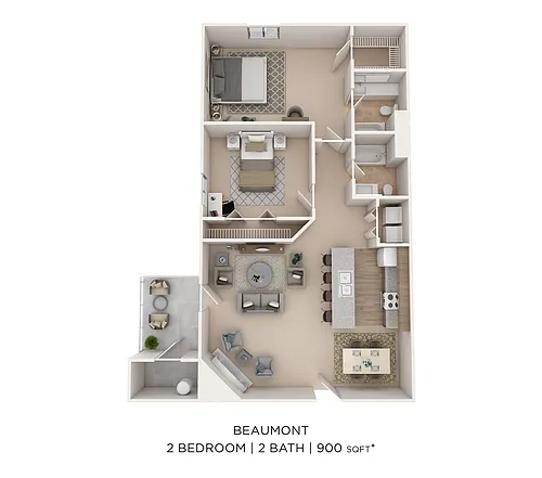Floor plan 2BR2BA-900-Beaumont