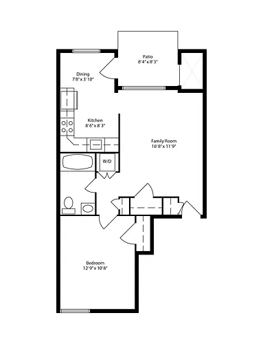 Floor plan 1 Bedroom 1 Bath Jr-X Lux