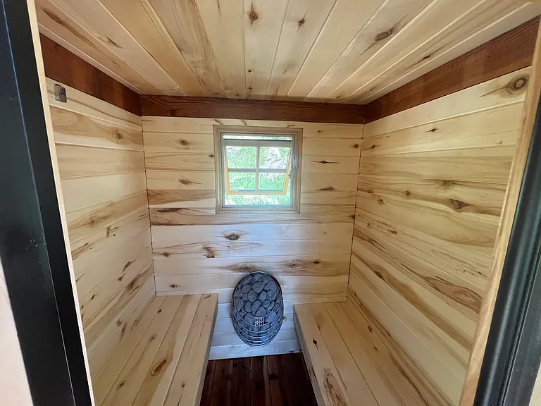 Interior of sauna, about 15 steps from the back deck.