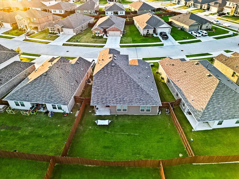 Aerial perspective of suburban area