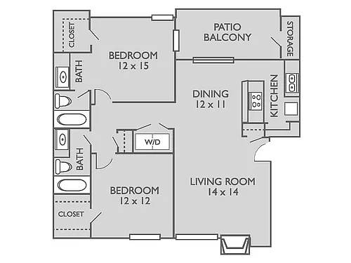 Floor plan 2 Bed, 2 Bath B (60% Income Restricted)