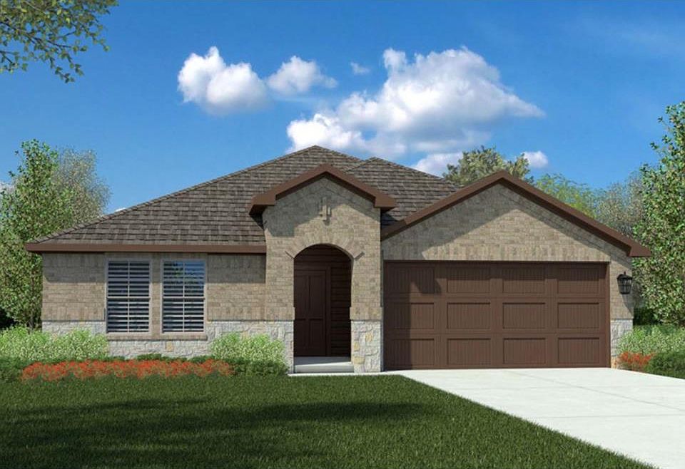 D.R. Horton's Express Homes The Kingston Floorplan Elevation B. Photos shown here may not depict the specified home & features included are for illustration purposes only.
