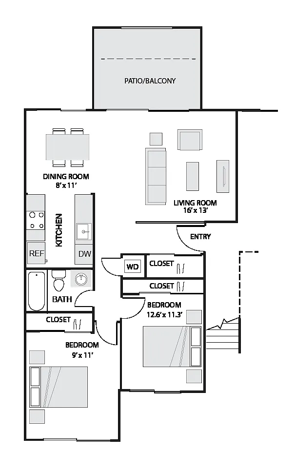 Floor plan 2 Bed/1 Bath-B