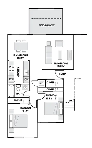 Floor plan 2 Bed/1 Bath-B