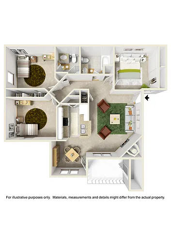 Floor plan Three Bedroom with Washer Dryer Connections