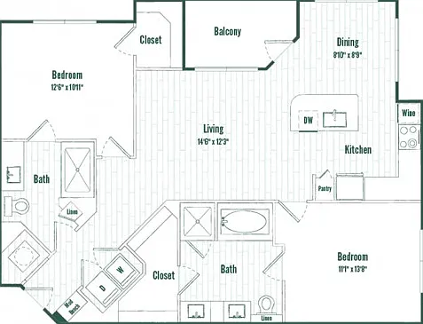 B2a| 2 bed 2 bath | 1129 sq ft B2a| 2 bed 2 bath | 1129 sq ft