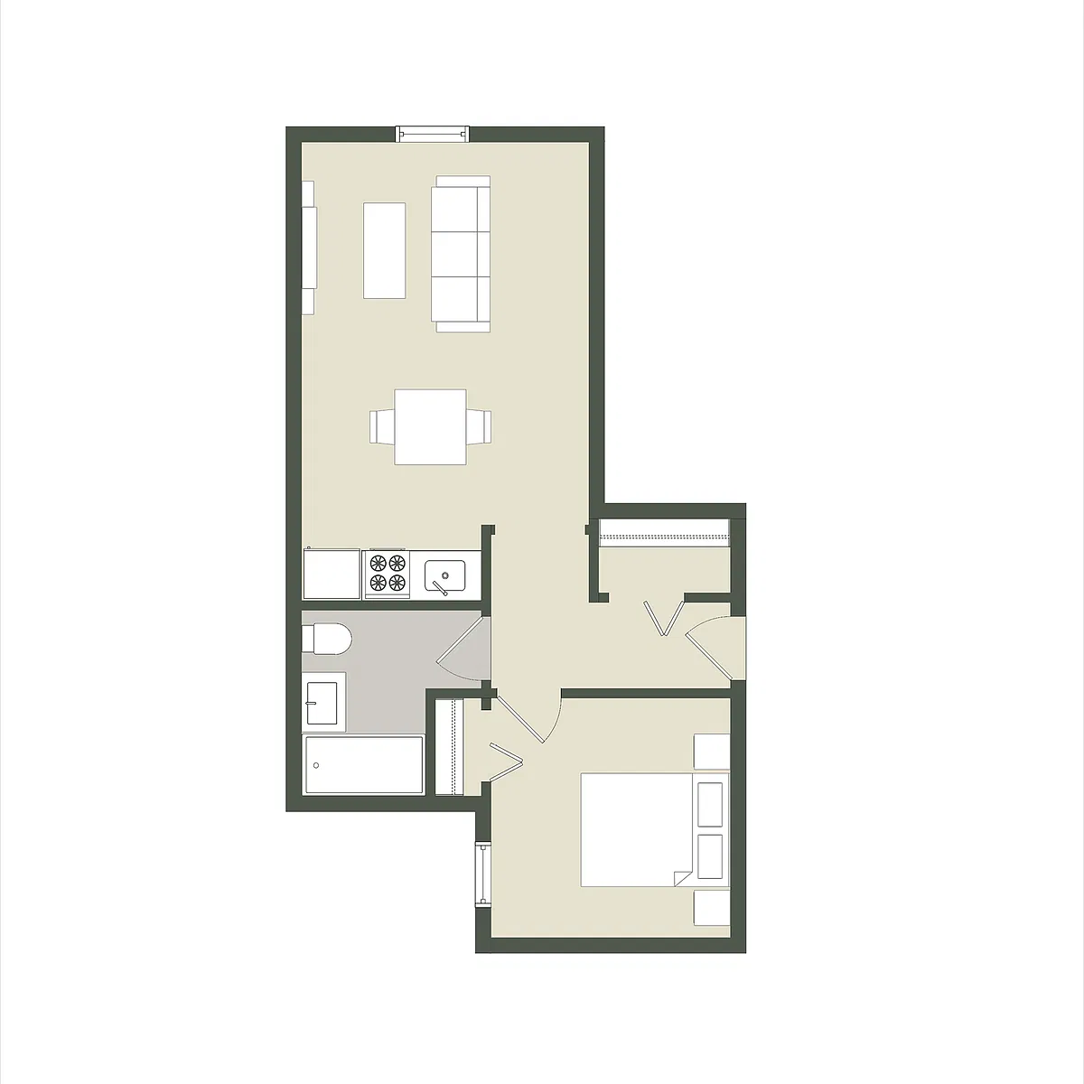 Floor plan 1 Bedroom - 1 Bathroom