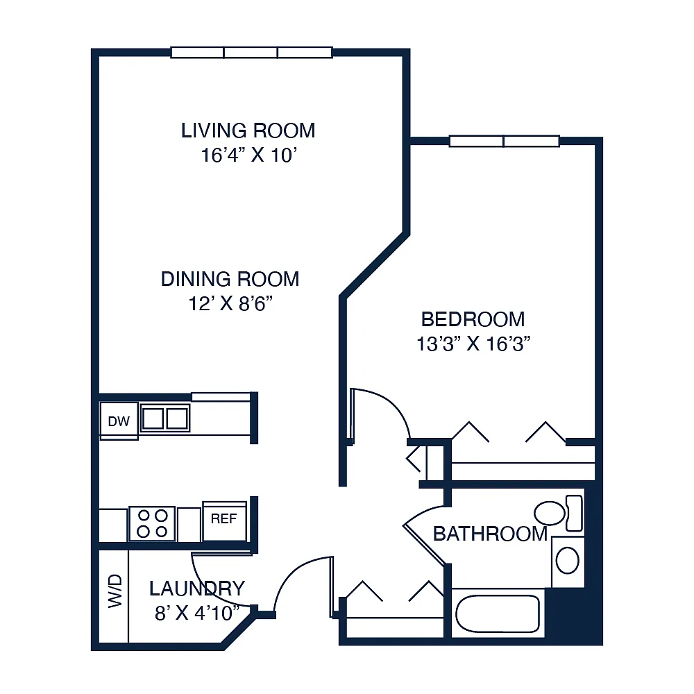 Floor plan 1D-One Bed One Bath
