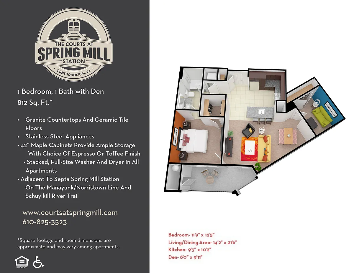Floor plan 1 Bed 1 Bath w/ Den