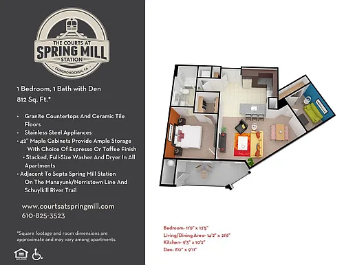 Floor plan 1 Bed 1 Bath w/ Den
