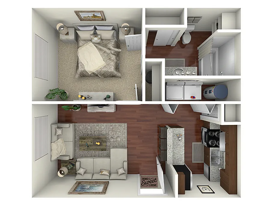 Floor plan 1 Bed, 1 Bath A (50% Income Restricted)