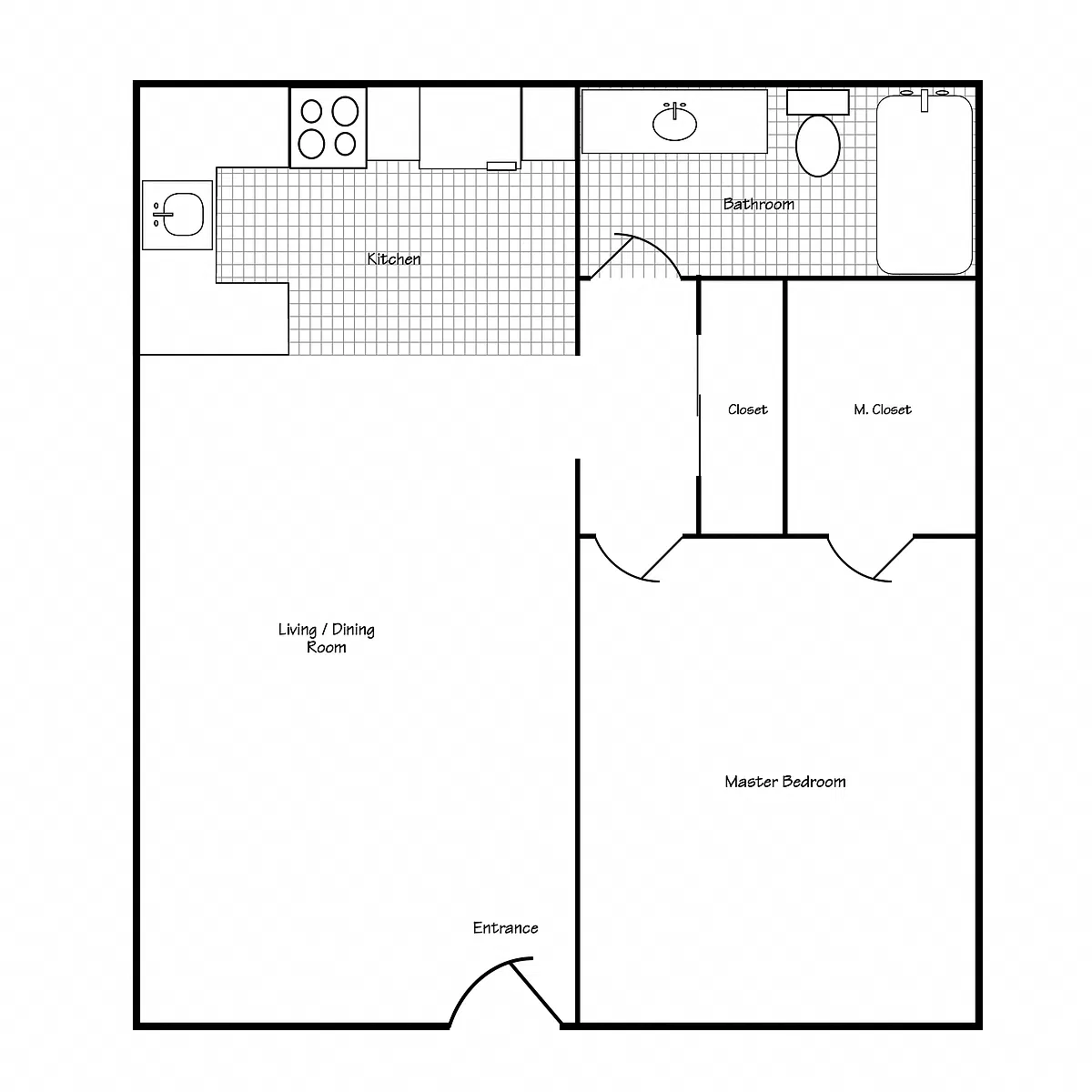 Floor plan 1 Bed 640-710