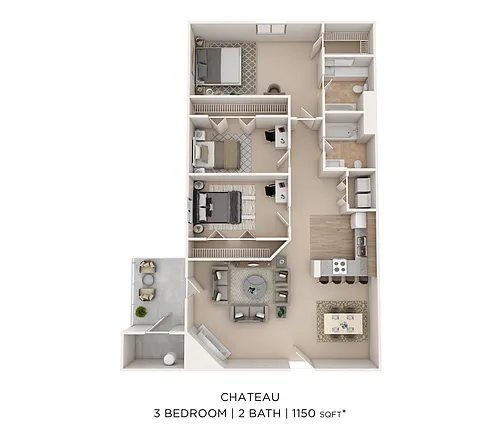 Floor plan 3BR2BA-1150-Chateau