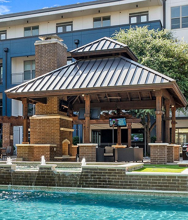 Cabana with tranquil water feature