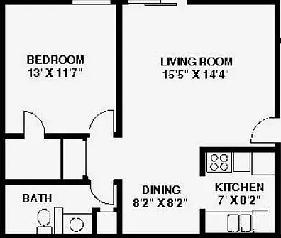 Typical 1 Bedroom Layout. Sizes are Approximate