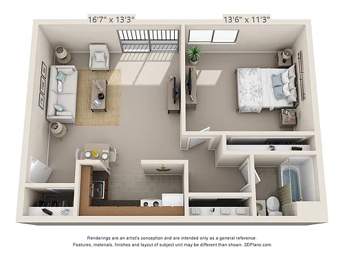 Floor plan 1 Bedroom, 1 Bath (Upper)