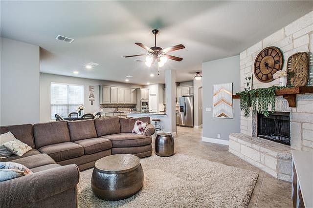 Living room w/ Stone FP
