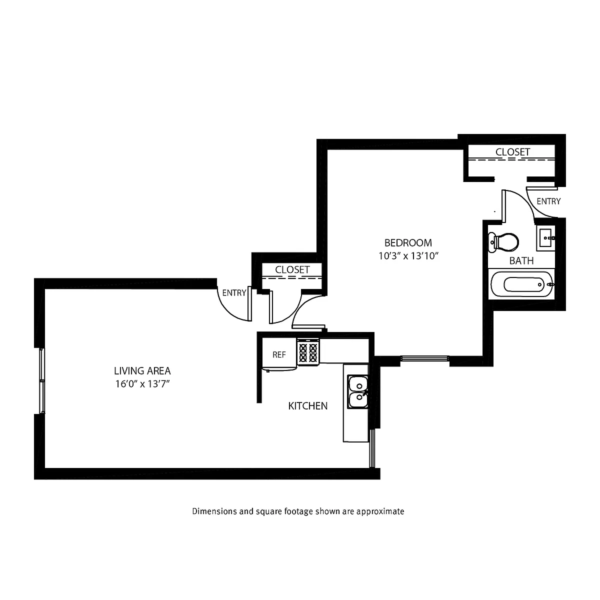 Floor plan 1 Bedroom, 1 Bath