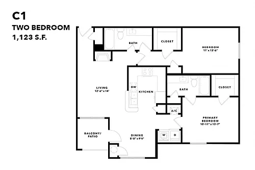 Floor plan Two Bedroom Renovated C1r