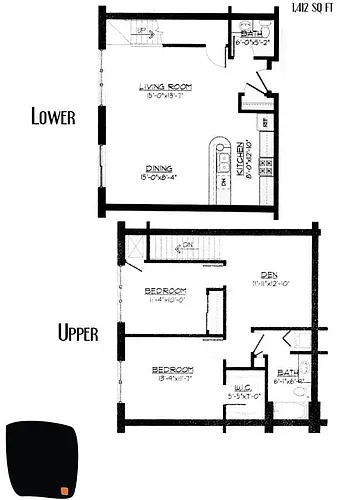 Floor plan 2 Bed / 1.5 Bath + Den - 1,412 SF