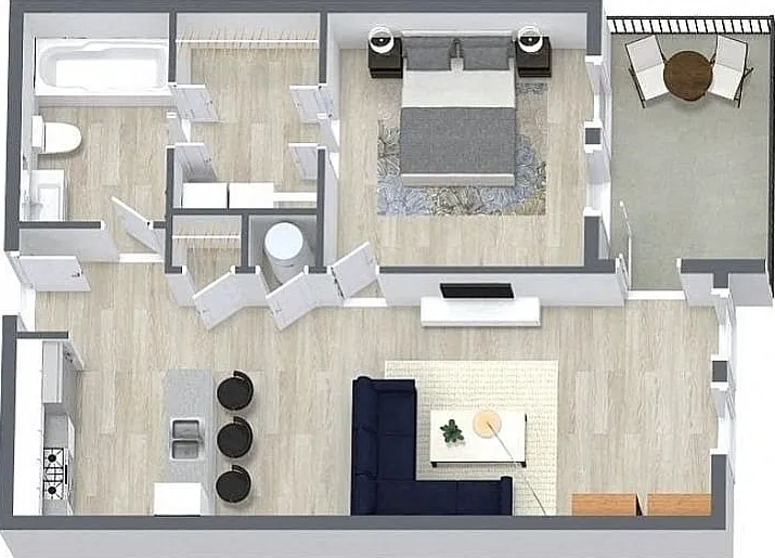 Juniper _ a true one-bedroom at 686 sq ft with a separate sleeping space. Juniper _ a true one-bedroom at 686 sq ft with a separate sleeping space.