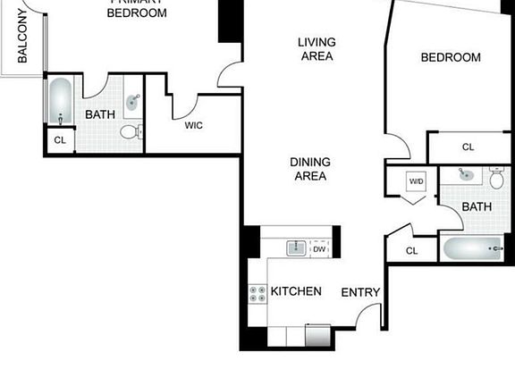 Floor plan 1286sqft - 2 private bedrooms. Master suite has balcony and walk in closet