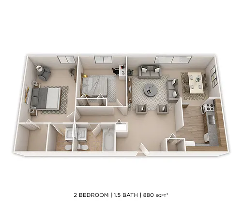 Floor plan Two Bedroom 1.5 Bath-880 sqft