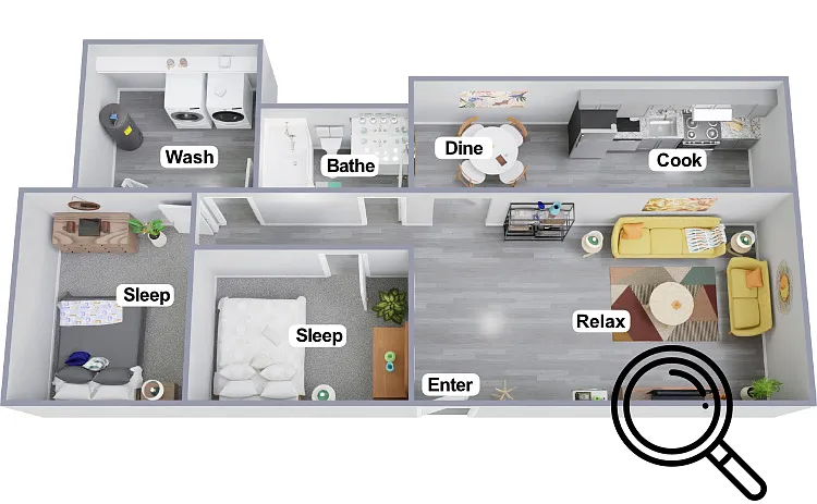 Floor plan Reno 2 Bedroom 1 Bathroom