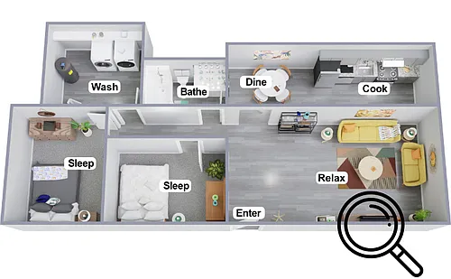 Floor plan Reno 2 Bedroom 1 Bathroom