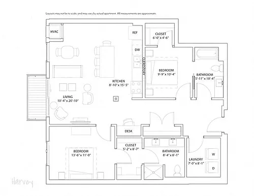 Floor plan 2 Bed 2 Bath Harvey