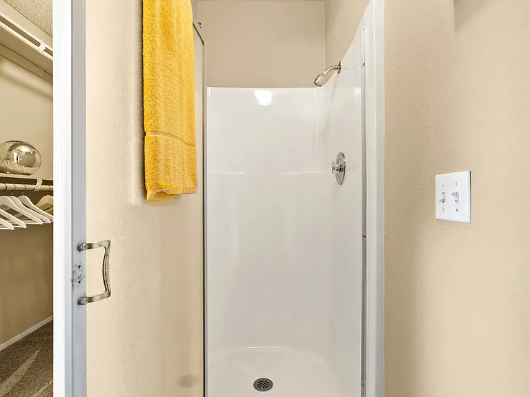Primary bathroom shower at River Oaks in Oceanside, CA