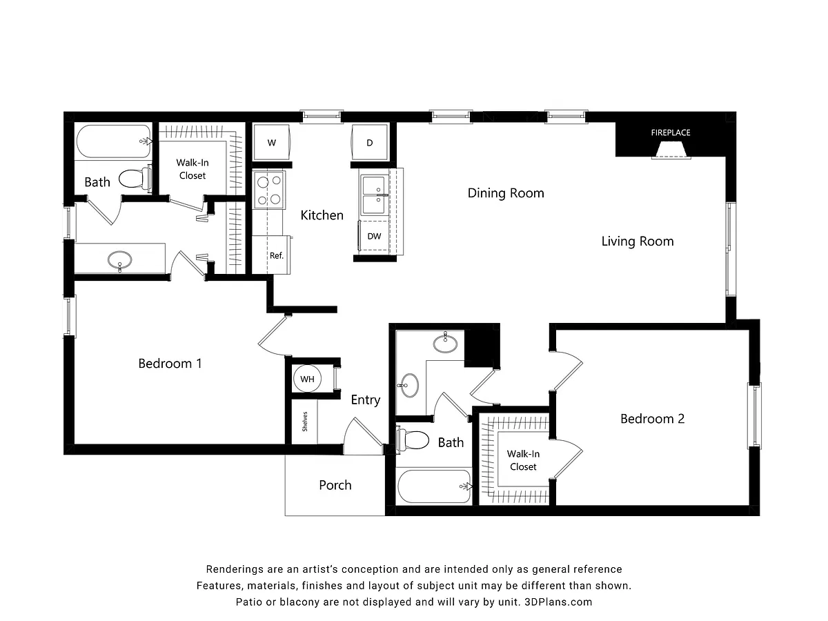 Floor plan B2 | 2 Bed | 1 Bath | Signature