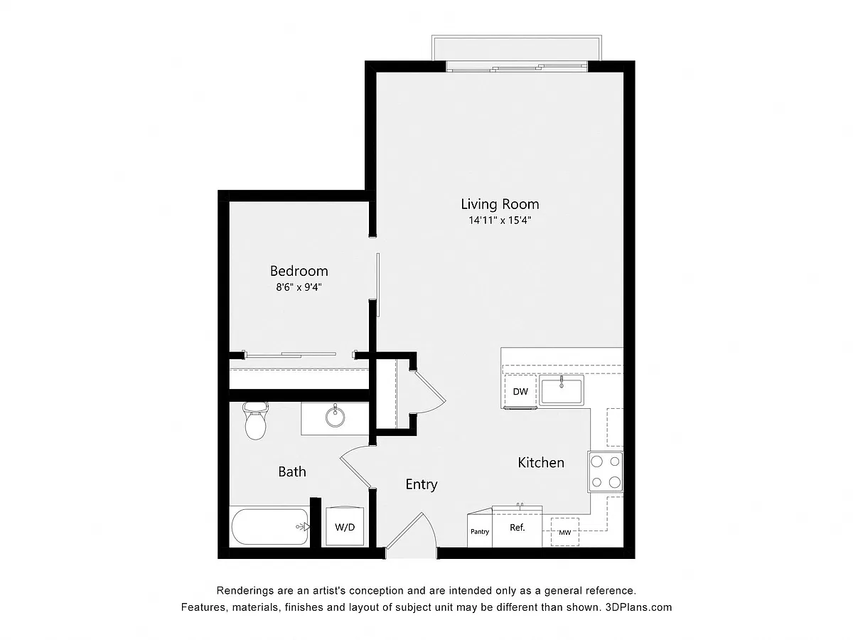 Floor plan Urban One Bedroom A04A