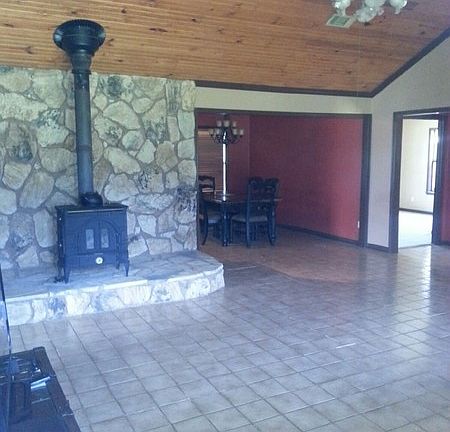 living room, wood stove, from front door